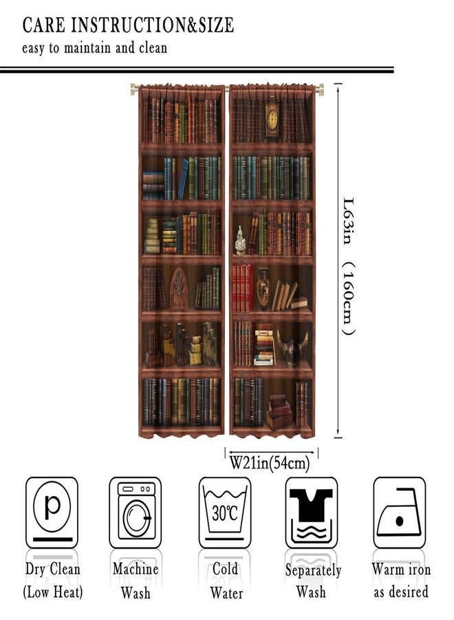 LOMADIA Bookshelf Blackout Curtains, Retro Books Library Wooden Bookcase Pattern Home Decor Window Rod Pocket Thermal Insulated Curtain for Bedroom Living Room Home Office Drapes 42x63in - Image 2